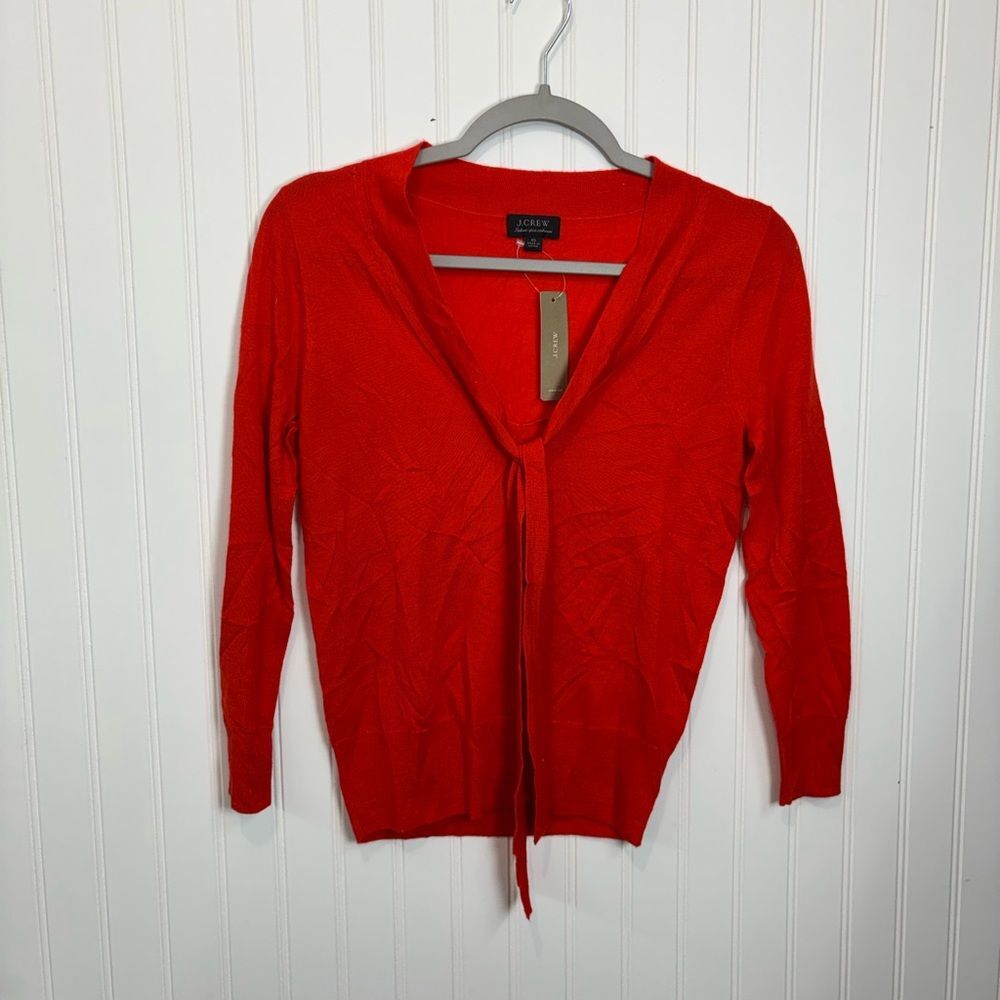 J. Crew Vibrant Red neck tie Italian yarn cashmere Knit sweater